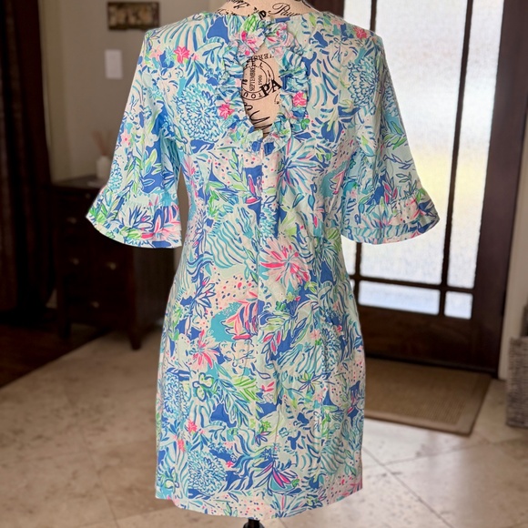 LILLY PULITZER | Fiesta Stretch Dress in Coastal Blue/Lion Around, size 2 - Picture 2 of 9